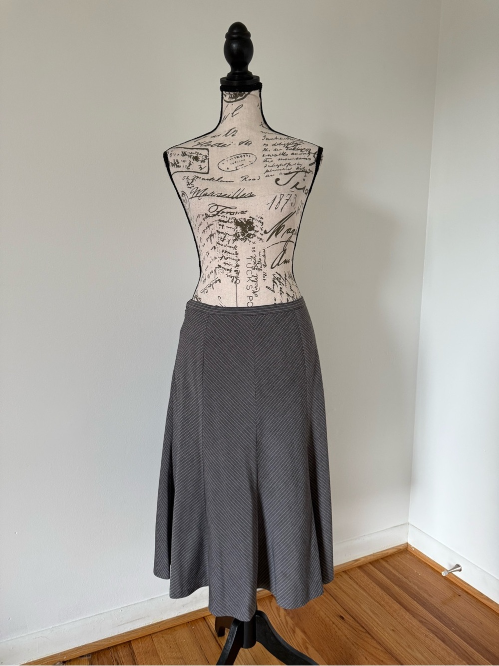Grey pinstripe midi skirt